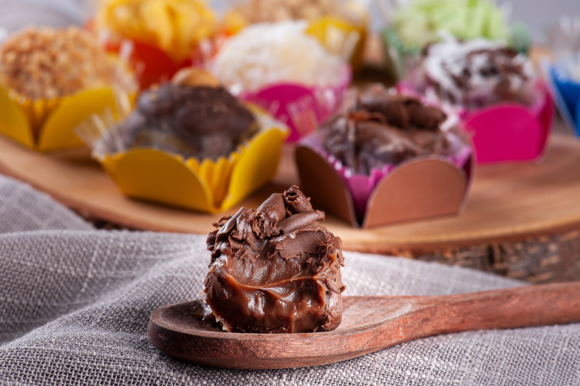 Traditional gourmet chocolate brigadeiro. Typical Brazilian sweet.